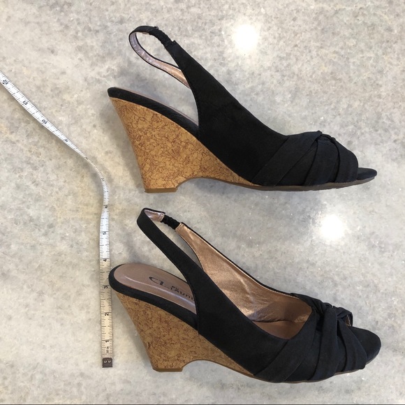 Cork-heel Peep Toe Sling Backs - Picture 4 of 6